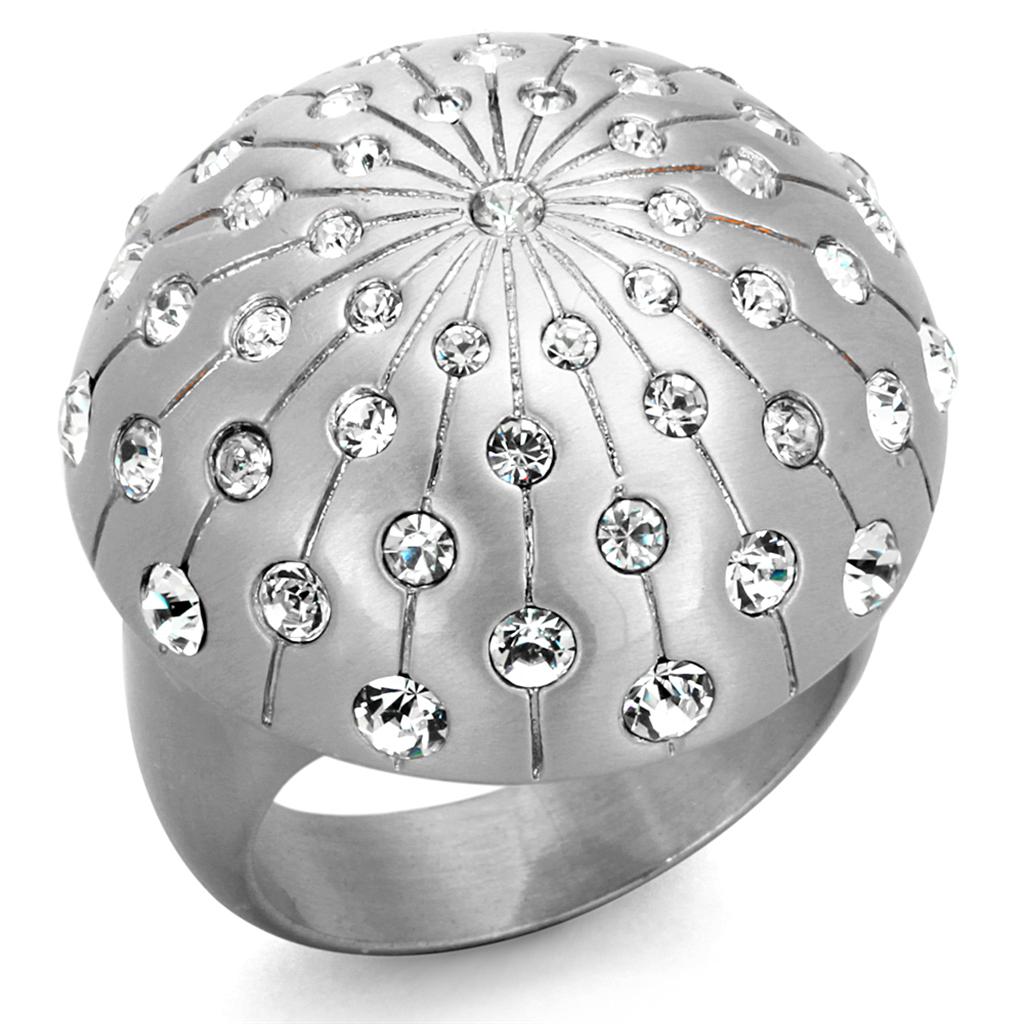 Rhodium+Brushed Brass Ring with Top Grade Crystal  in Clear