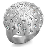 Rhodium+Brushed Brass Ring with Top Grade Crystal  in Clear