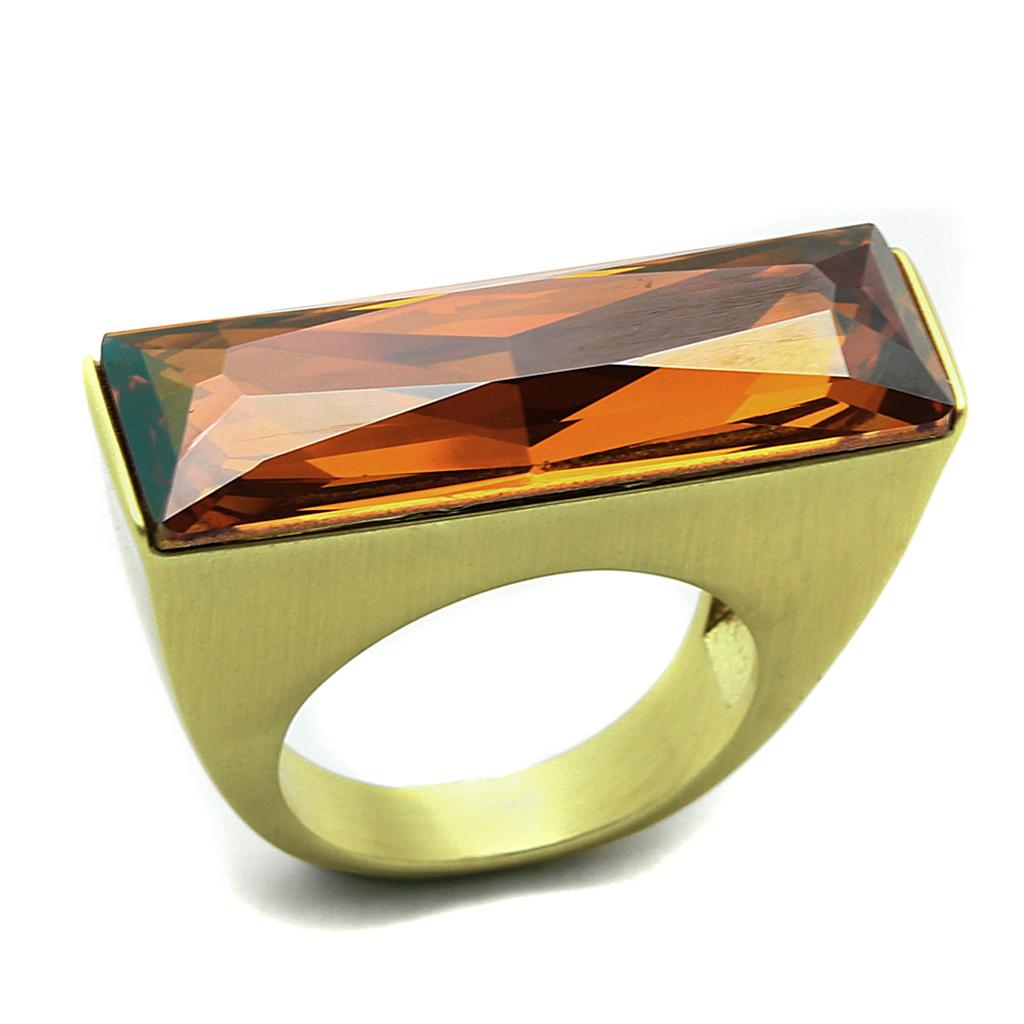 Gold & Brush Brass Ring with Top Grade Crystal  in Champagne
