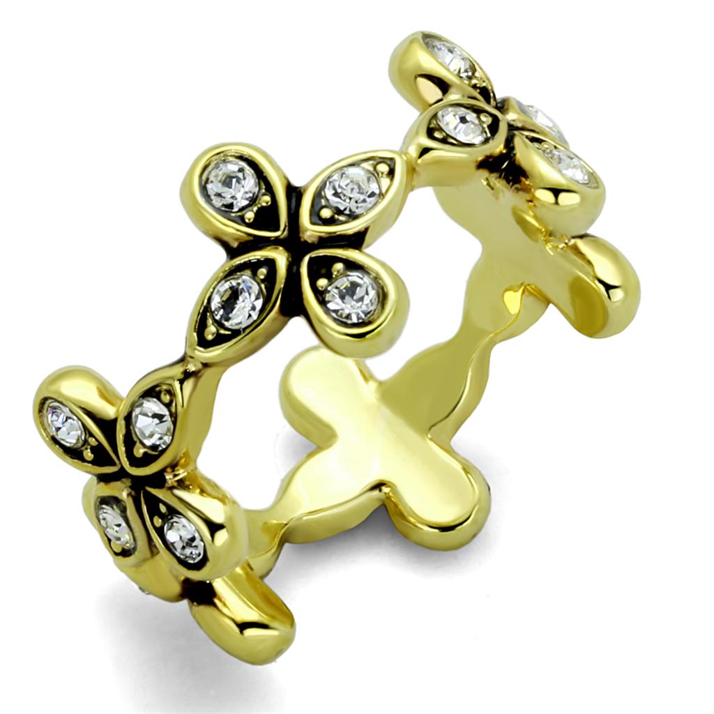 Gold Brass Ring with Top Grade Crystal  in Clear
