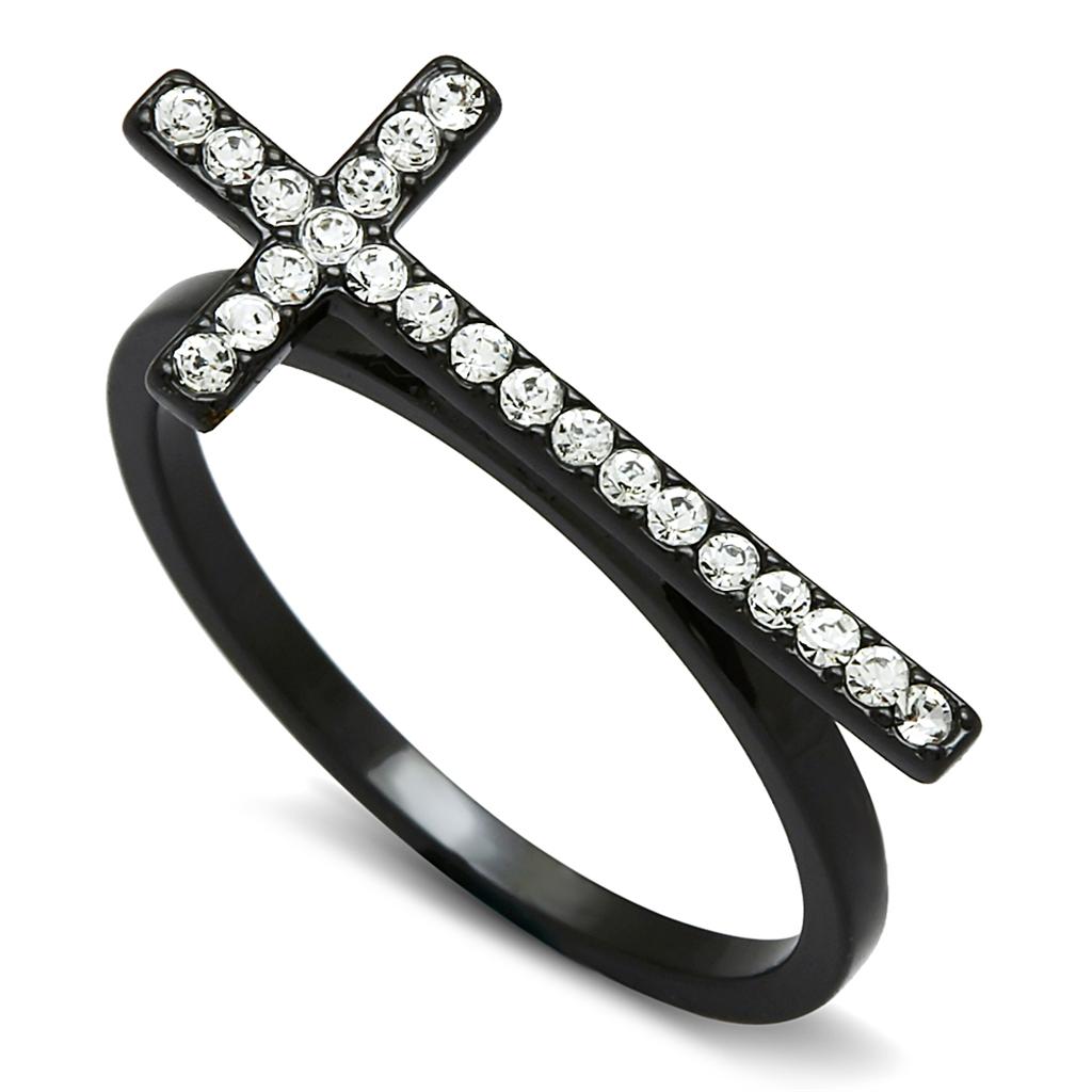 TIN Cobalt Black Brass Ring with Top Grade Crystal  in Clear