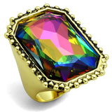 Gold Brass Ring with Top Grade Crystal  in Peacock