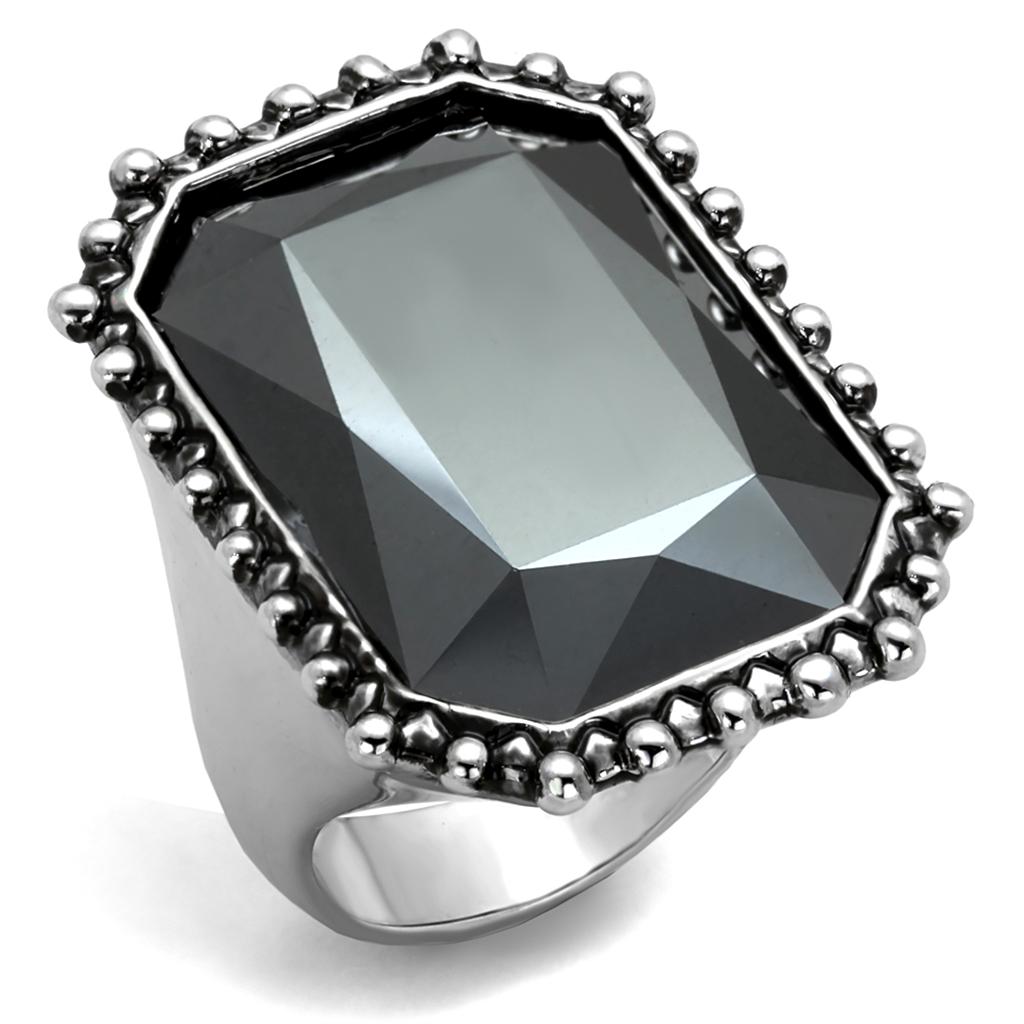 Rhodium Brass Ring with Top Grade Crystal  in Hematite
