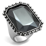 Rhodium Brass Ring with Top Grade Crystal  in Hematite