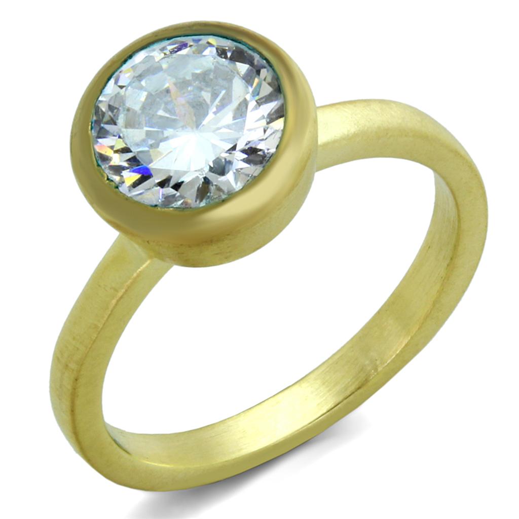 Gold & Brush Brass Ring with AAA Grade CZ  in Clear