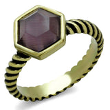 Antique Copper Brass Ring with Synthetic Cat Eye in Amethyst