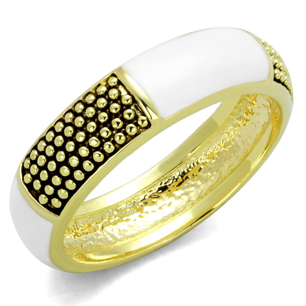 Gold Brass Ring with Epoxy  in White