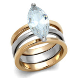 Two-Tone IP Rose Gold Stainless Steel Ring with AAA Grade CZ  in Clear