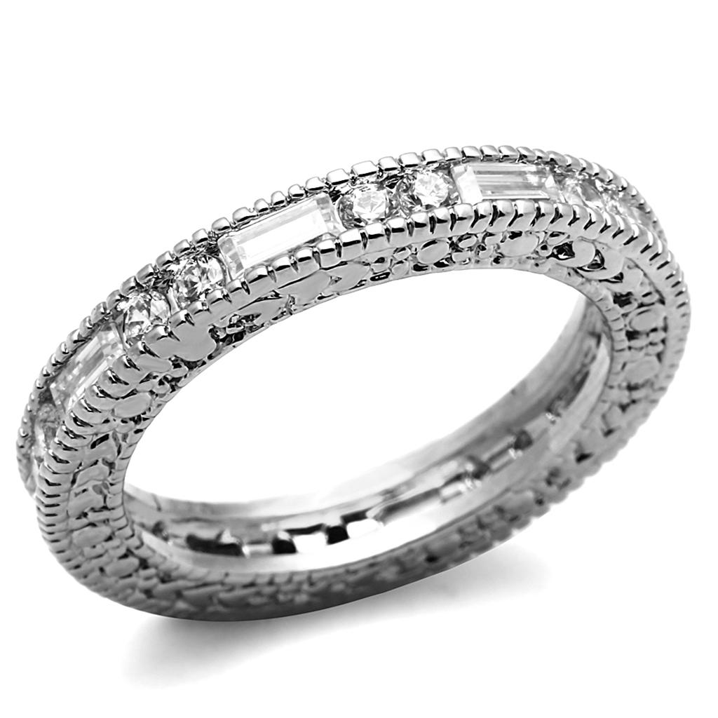 Rhodium Brass Ring with AAA Grade CZ  in Clear