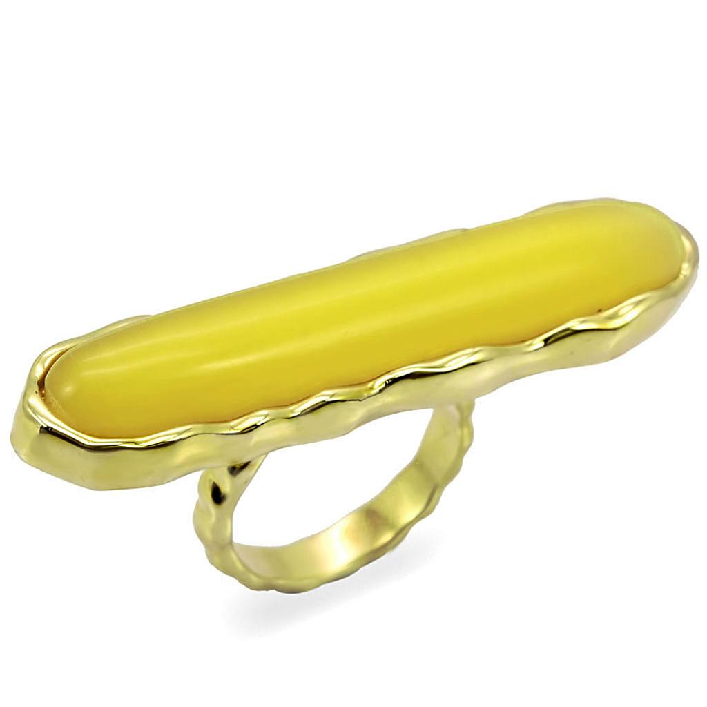 Gold Brass Ring with Synthetic Cat Eye in Topaz