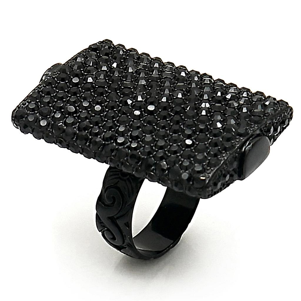 TIN Cobalt Black Brass Ring with Top Grade Crystal  in Hematite