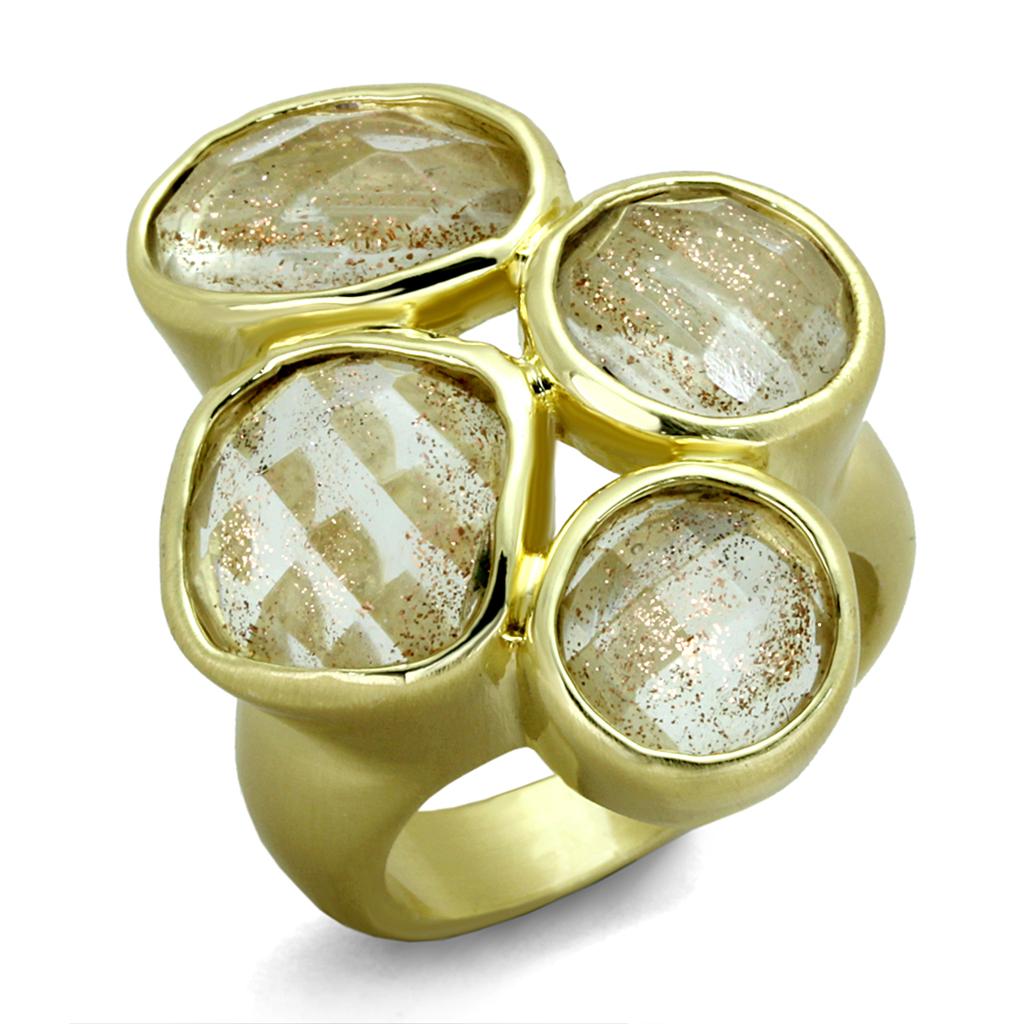 Gold & Brush Brass Ring with Synthetic Synthetic Rutile in Topaz