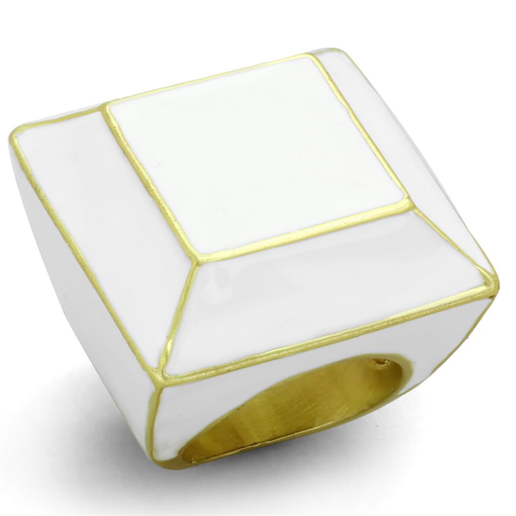 Gold & Brush Brass Ring with Epoxy  in White