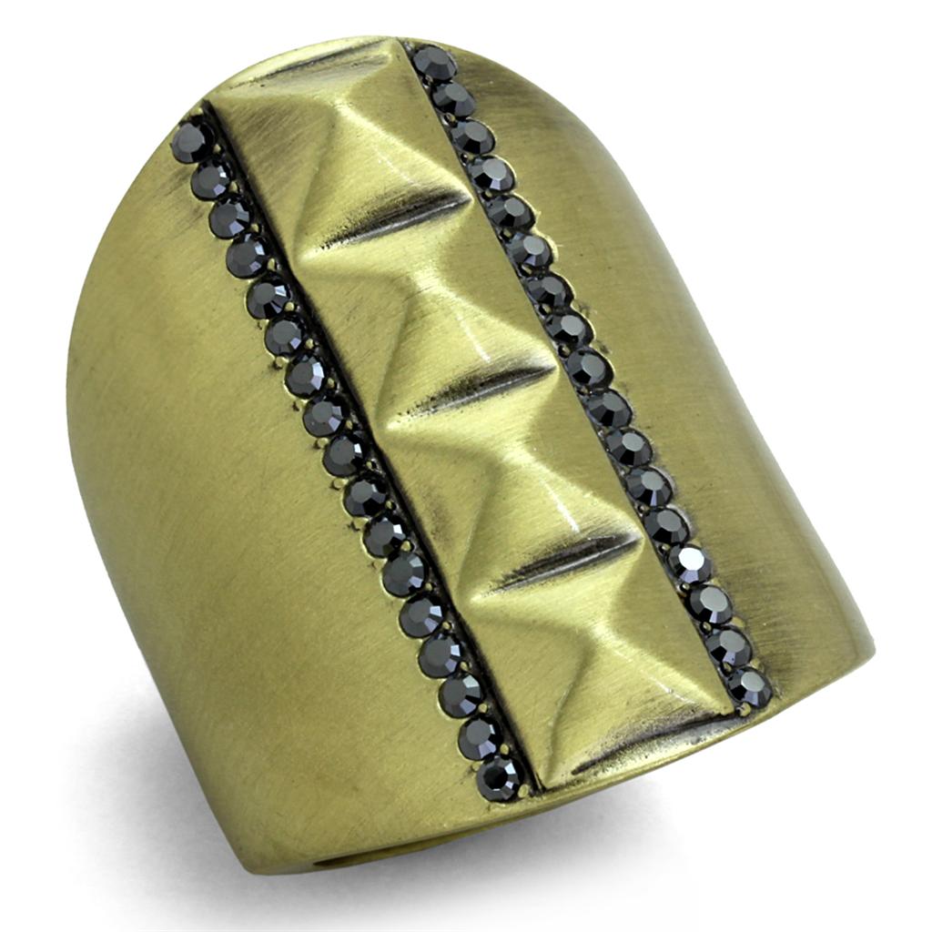 Antique Copper Brass Ring with Top Grade Crystal  in Hematite