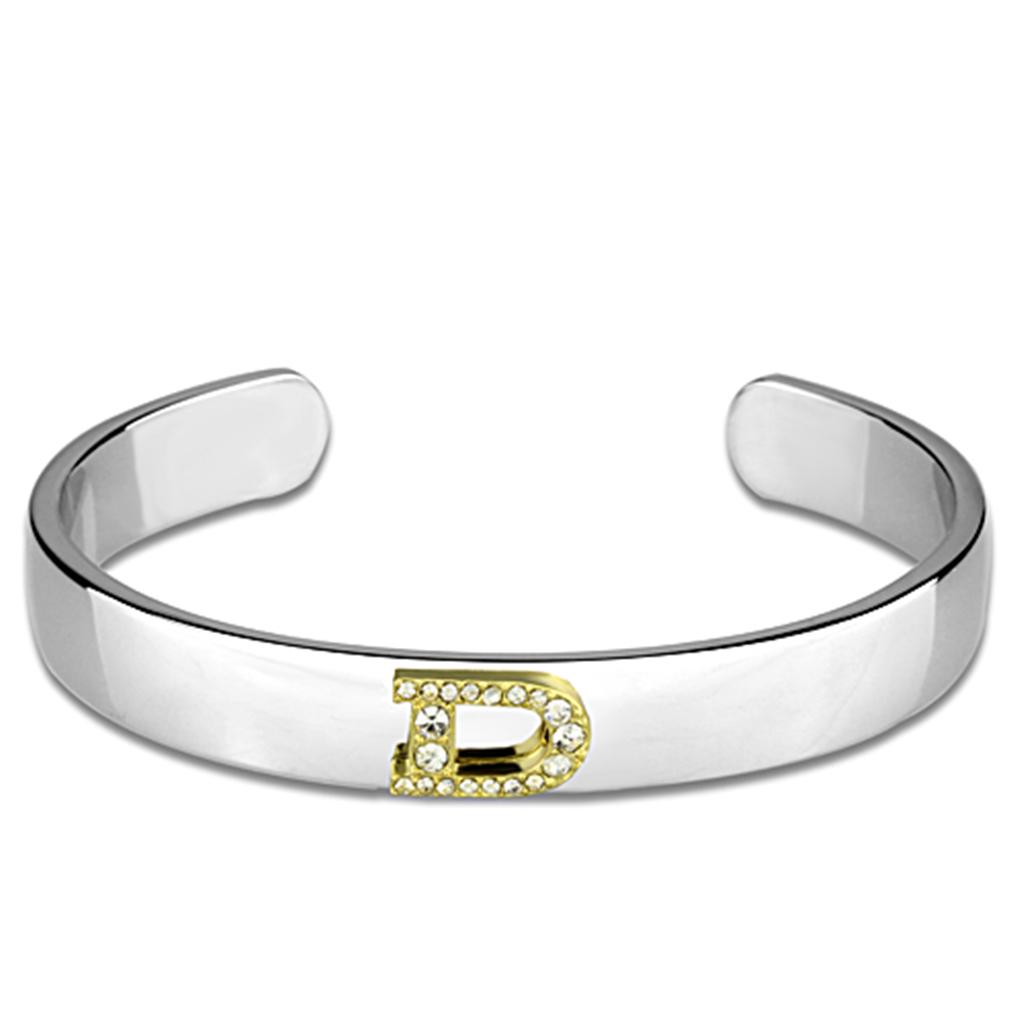 Reverse Two-Tone White Metal Bangle with Top Grade Crystal  in Clear