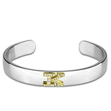 Reverse Two-Tone White Metal Bangle with Top Grade Crystal  in Clear