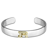 Reverse Two-Tone White Metal Bangle with Top Grade Crystal  in Clear