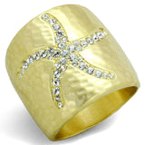 Gold & Brush Brass Ring with Top Grade Crystal  in Clear
