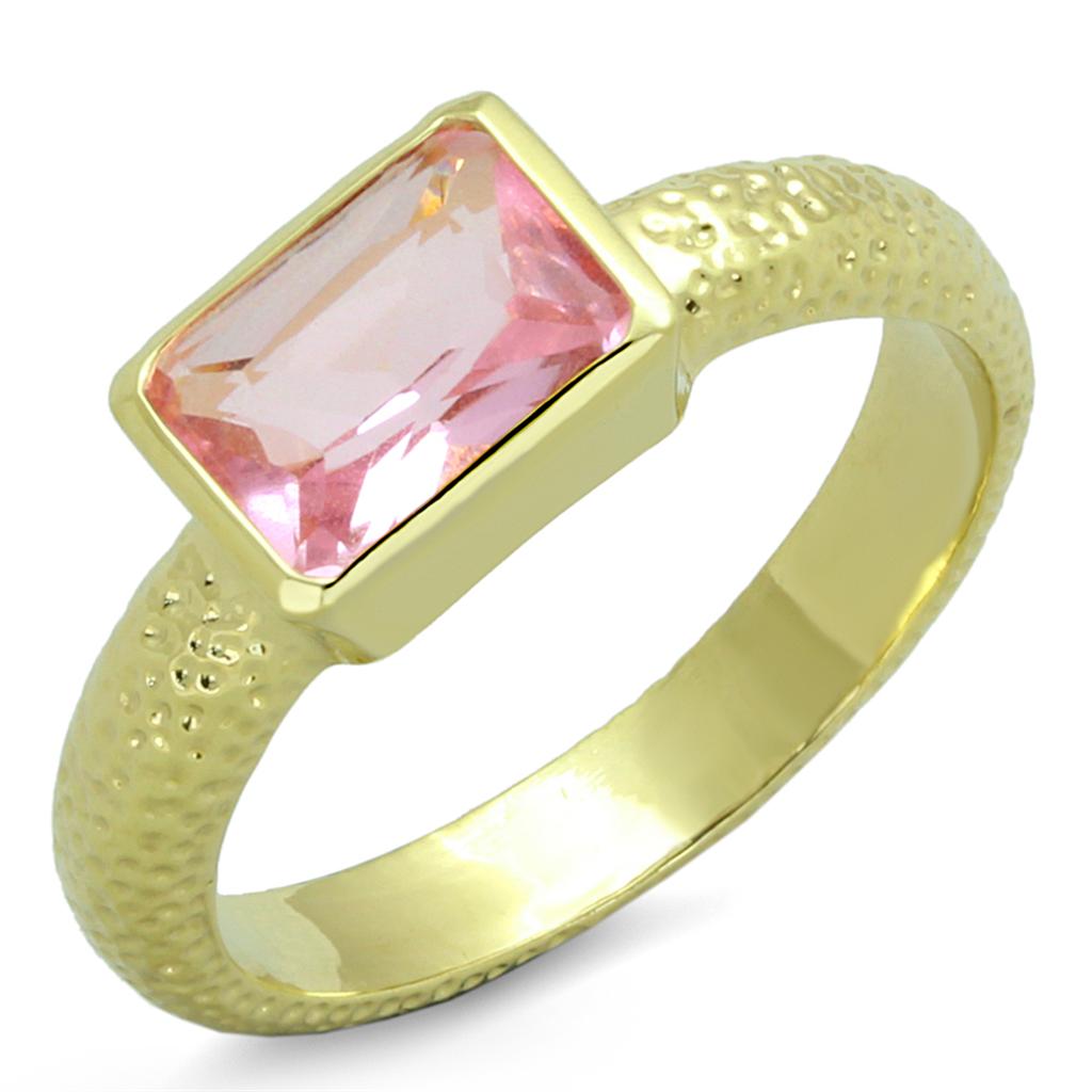 Gold Brass Ring with Synthetic Synthetic Glass in Rose