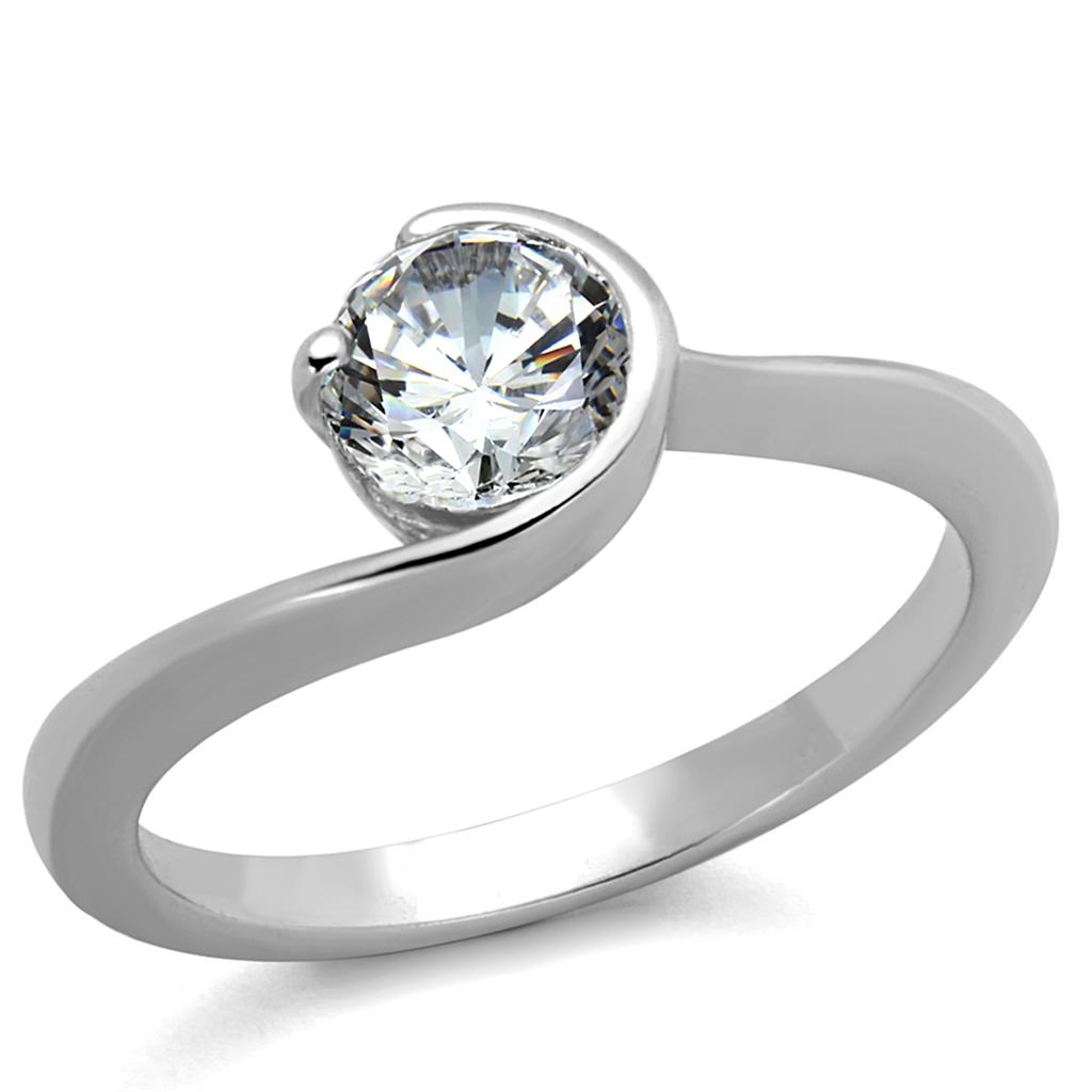 Rhodium Brass Ring with AAA Grade CZ  in Clear