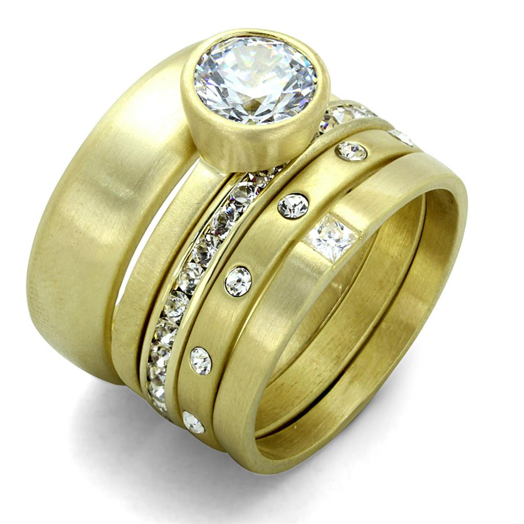 Gold & Brush Brass Ring with AAA Grade CZ  in Clear