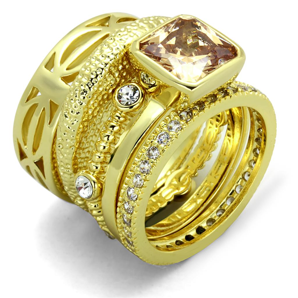 Gold Brass Ring with AAA Grade CZ  in Champagne