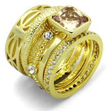 Gold Brass Ring with AAA Grade CZ  in Champagne