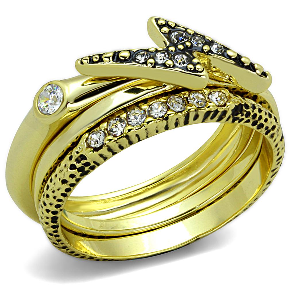 Gold Brass Ring with Top Grade Crystal  in Clear