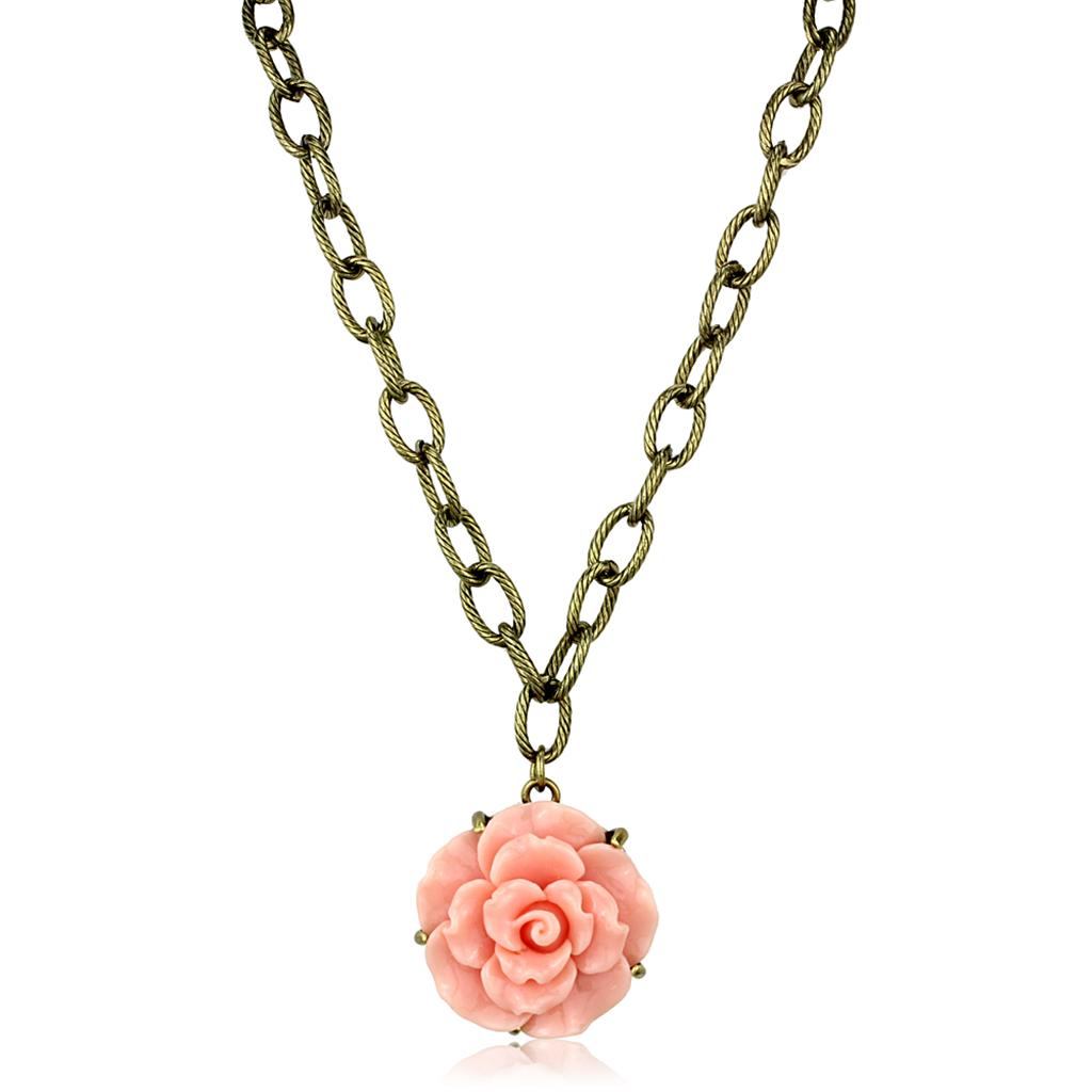 Antique Copper Brass Necklace with Synthetic Synthetic Stone in Rose