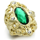 Gold & Brush Brass Ring with Synthetic Synthetic Glass in Emerald