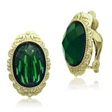 Gold & Brush Brass Earrings with Synthetic Synthetic Stone in Emerald