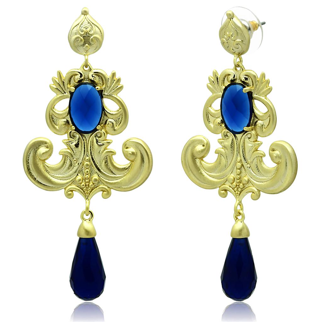 Gold & Brush Brass Earrings with Synthetic Synthetic Glass in Montana