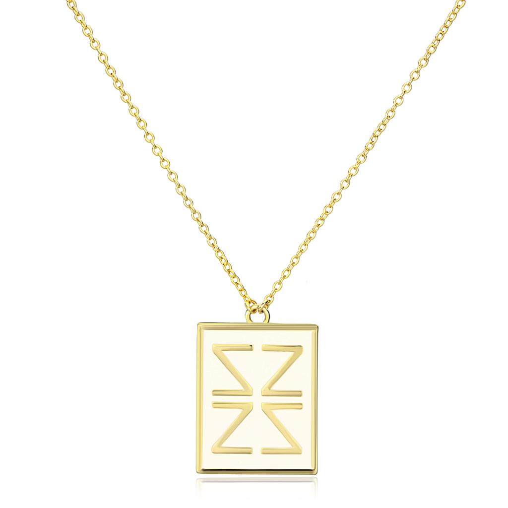 Gold Brass Chain Pendant with Epoxy  in White