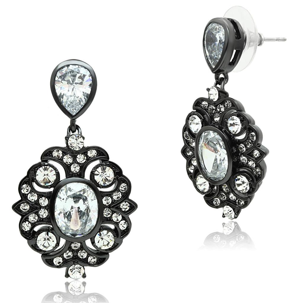 Ruthenium Brass Earrings with AAA Grade CZ  in Clear