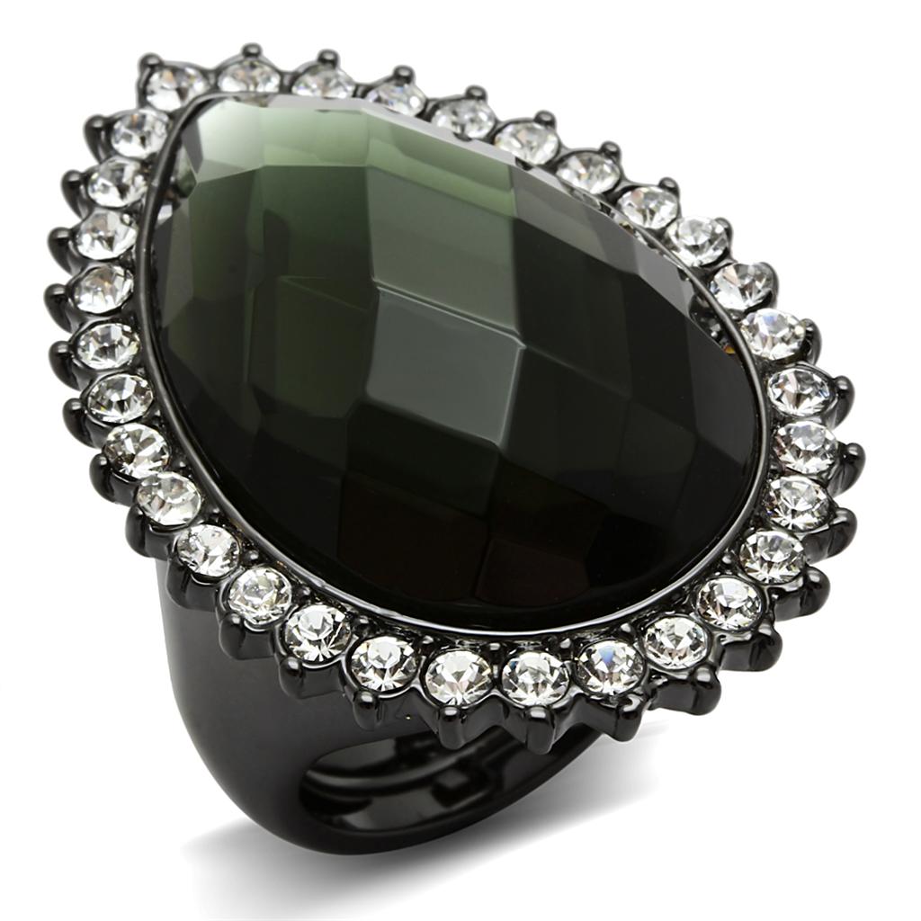 Ruthenium Brass Ring with Synthetic Synthetic Glass in Black Diamond