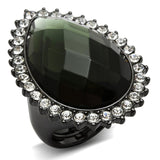 Ruthenium Brass Ring with Synthetic Synthetic Glass in Black Diamond