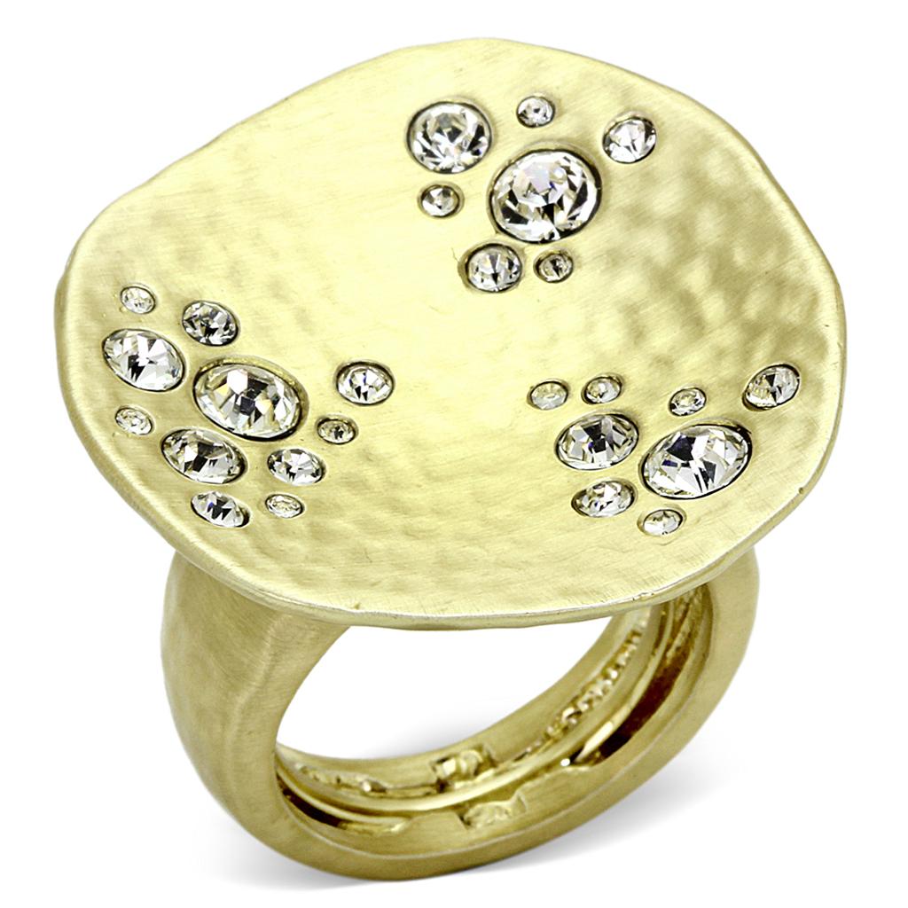 Gold & Brush Brass Ring with Top Grade Crystal  in Clear