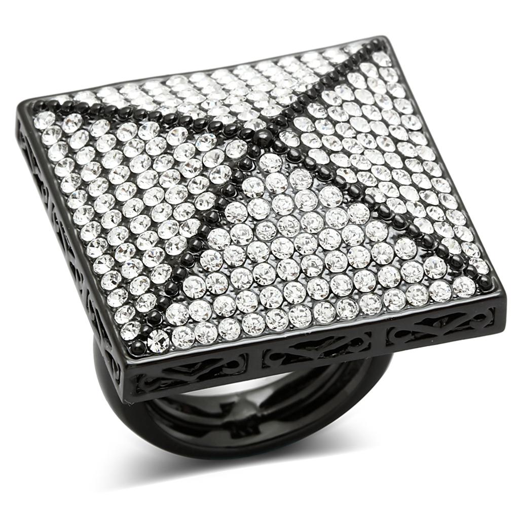 TIN Cobalt Black Brass Ring with Top Grade Crystal  in Clear