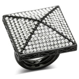TIN Cobalt Black Brass Ring with Top Grade Crystal  in Clear
