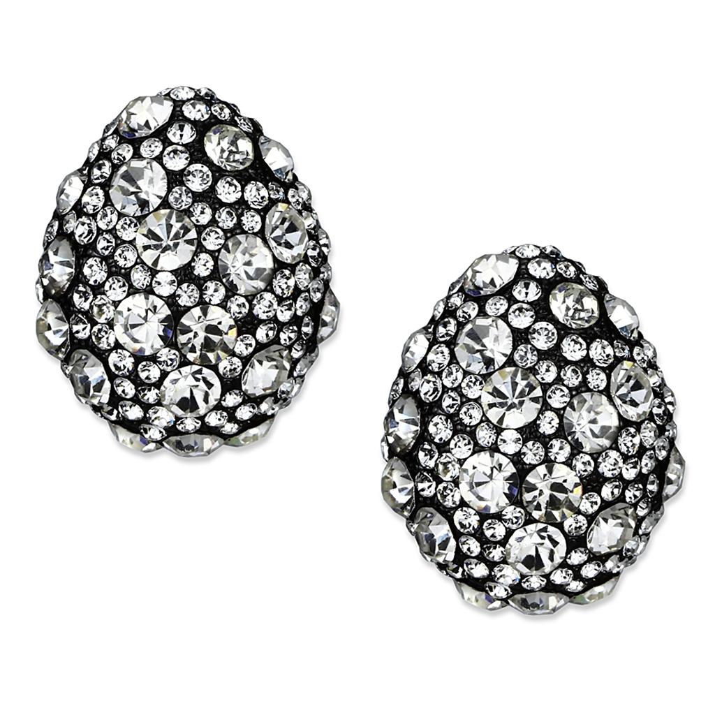 TIN Cobalt Black Brass Earrings with Top Grade Crystal  in Clear