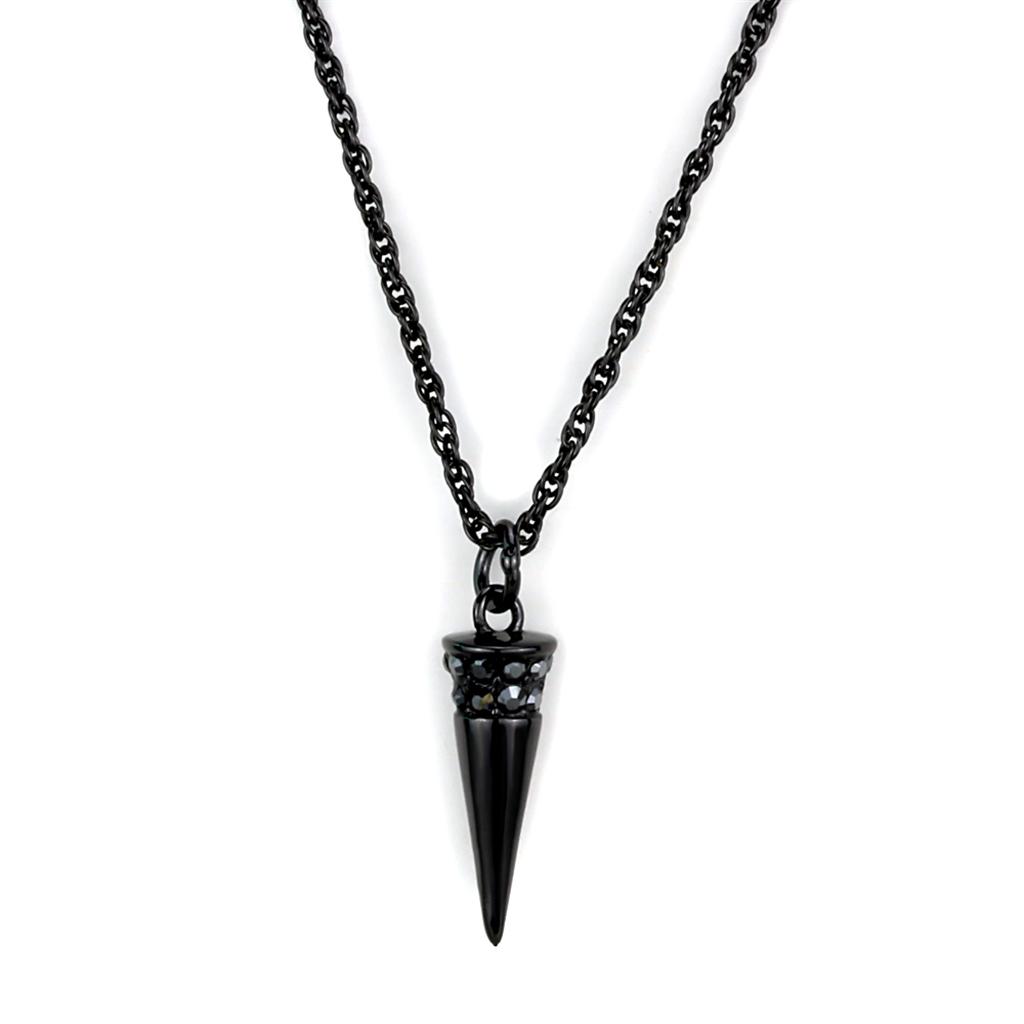 TIN Cobalt Black Brass Chain Pendant with Top Grade Crystal  in Hematite