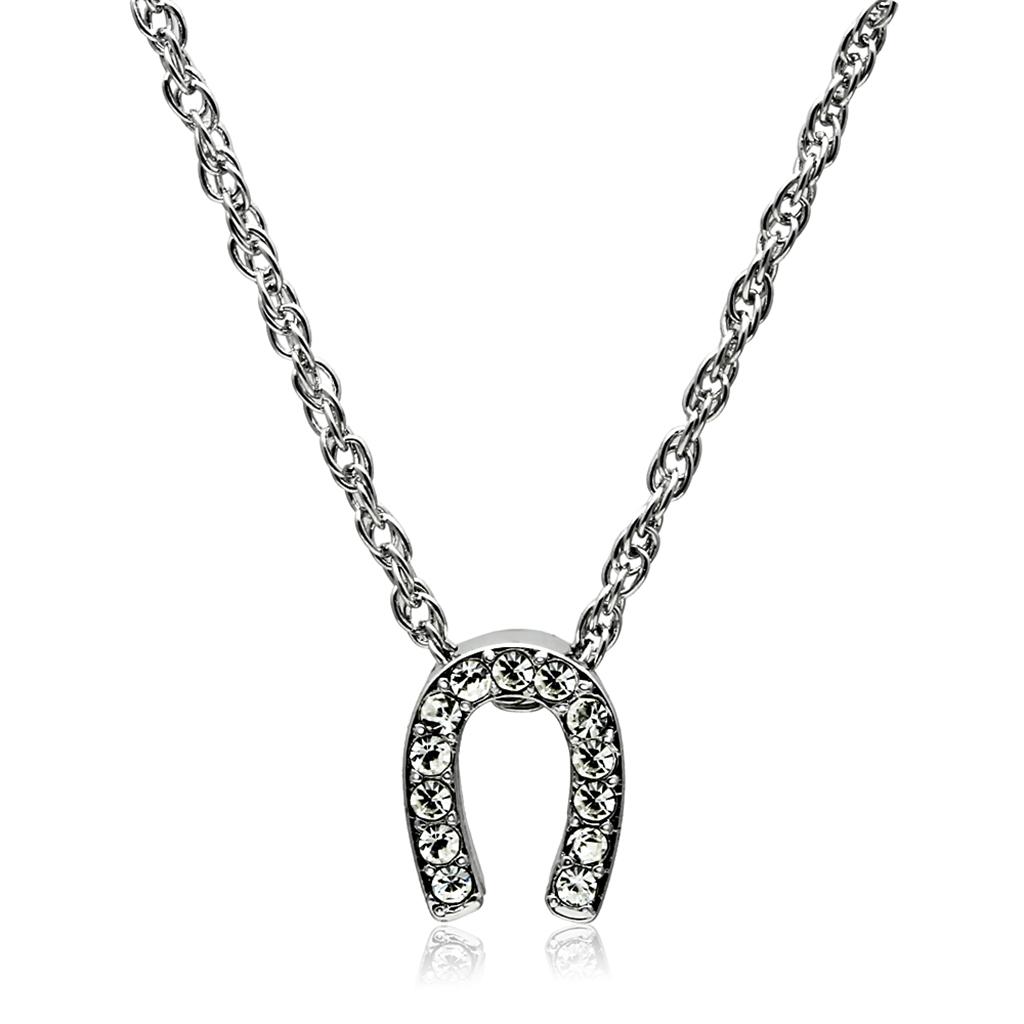 Rhodium Brass Chain Pendant with Top Grade Crystal  in Clear