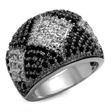 Rhodium + Ruthenium Brass Ring with AAA Grade CZ  in Black Diamond