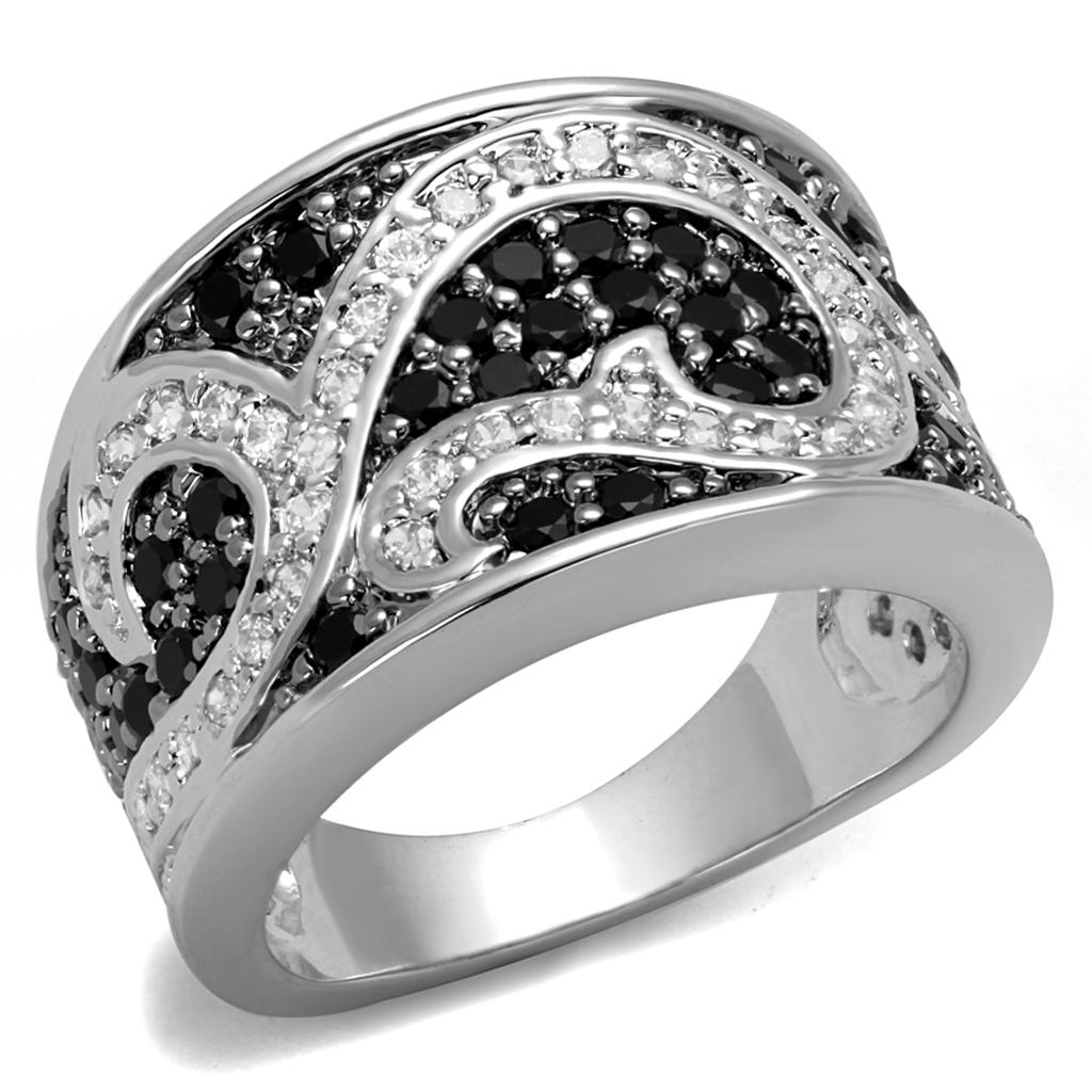 Rhodium + Ruthenium Brass Ring with AAA Grade CZ  in Black Diamond