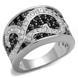 Rhodium + Ruthenium Brass Ring with AAA Grade CZ  in Black Diamond
