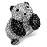 Rhodium + Ruthenium Brass Ring with Synthetic Synthetic Glass in Jet