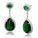 Rhodium Brass Earrings with Synthetic Synthetic Glass in Emerald