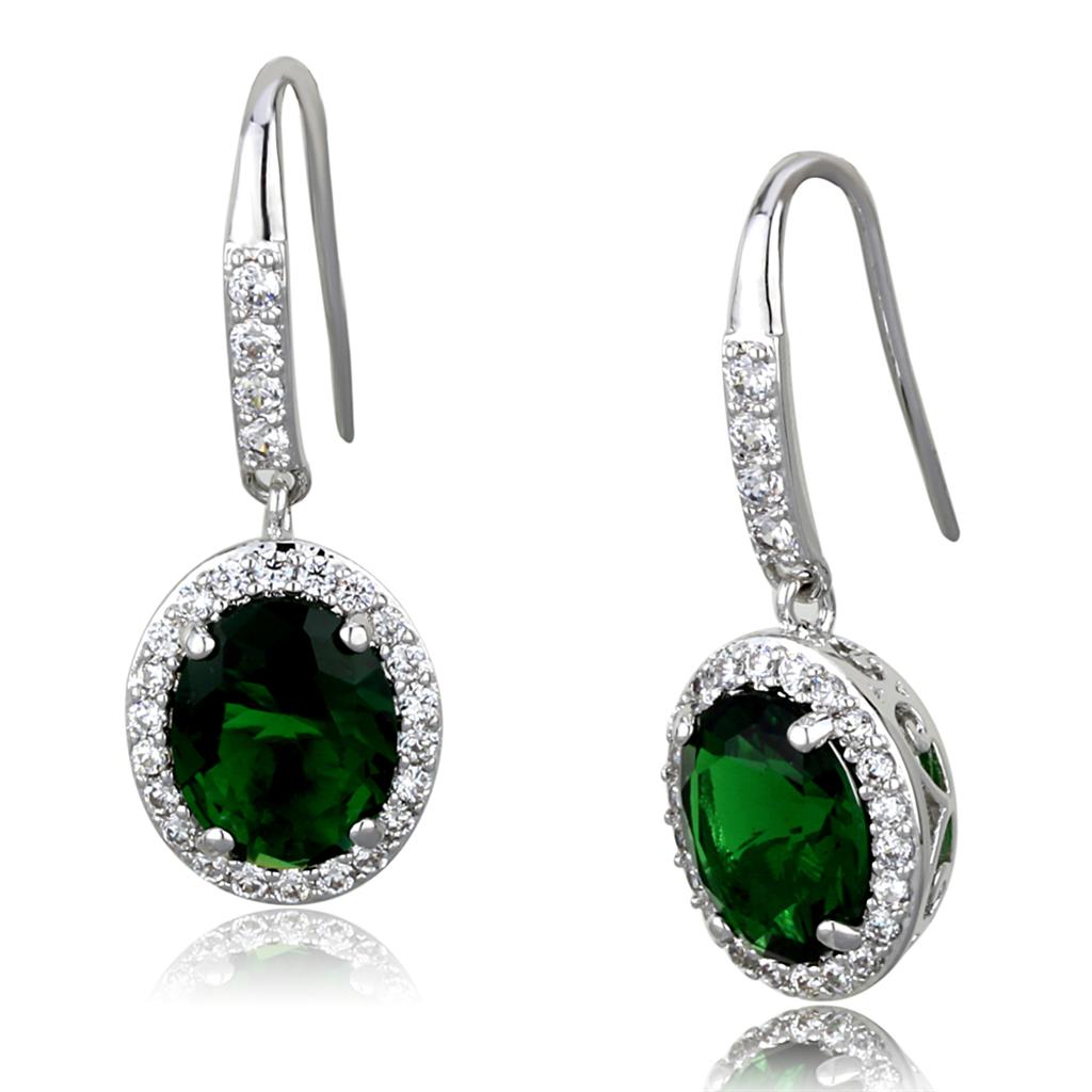 Rhodium Brass Earrings with Synthetic Synthetic Glass in Emerald