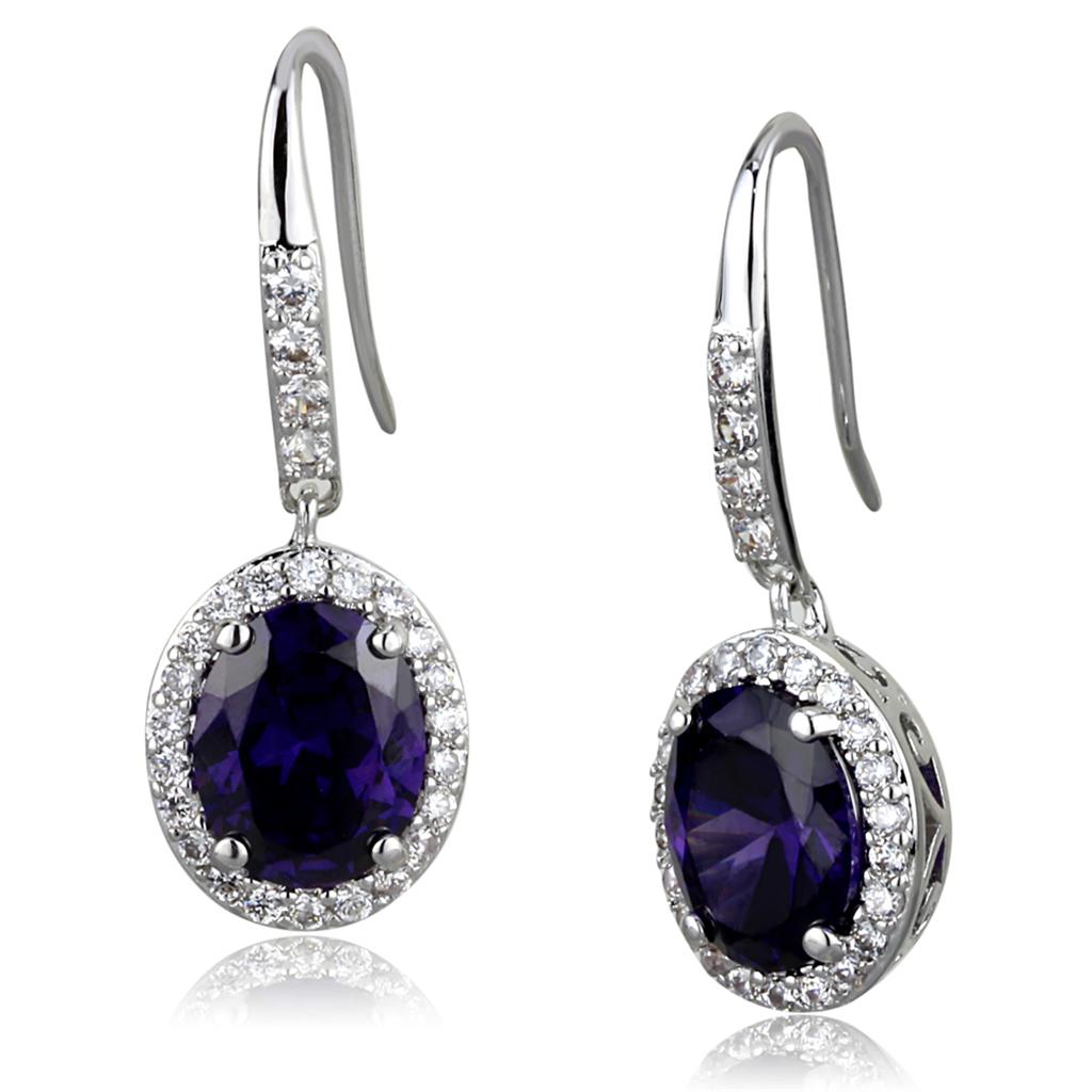 Rhodium Brass Earrings with AAA Grade CZ  in Amethyst