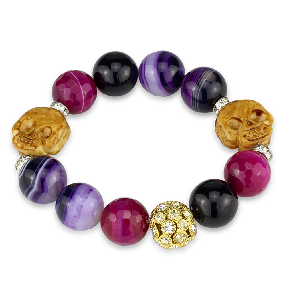 Gold+Rhodium Brass Bracelet with Synthetic Onyx in Multi Color
